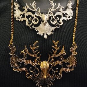 Beautiful Silver or Gold-Tone Deer Head Statement Necklace